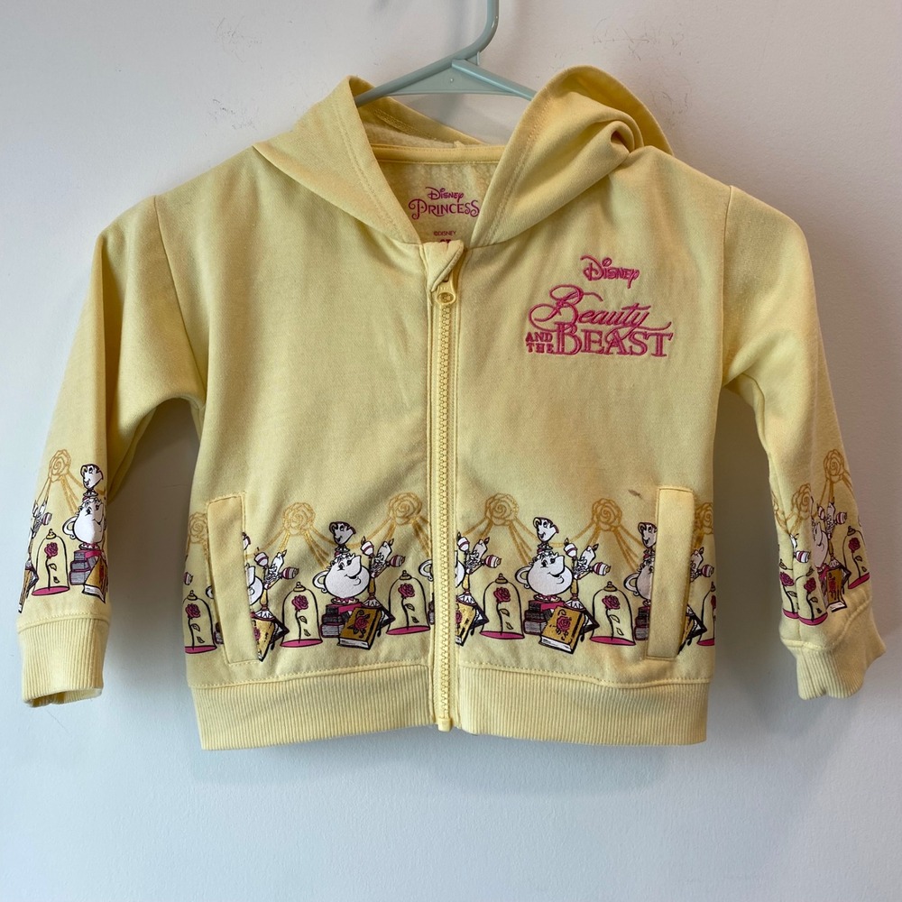 Disney Hoodie Girls 3T Yellow Beauty and the Beast Mrs Potts Zip Up Sweatshirt